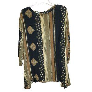Vintage WAVES Rayon Tunic Top Made In India Seashell Stripes Size L